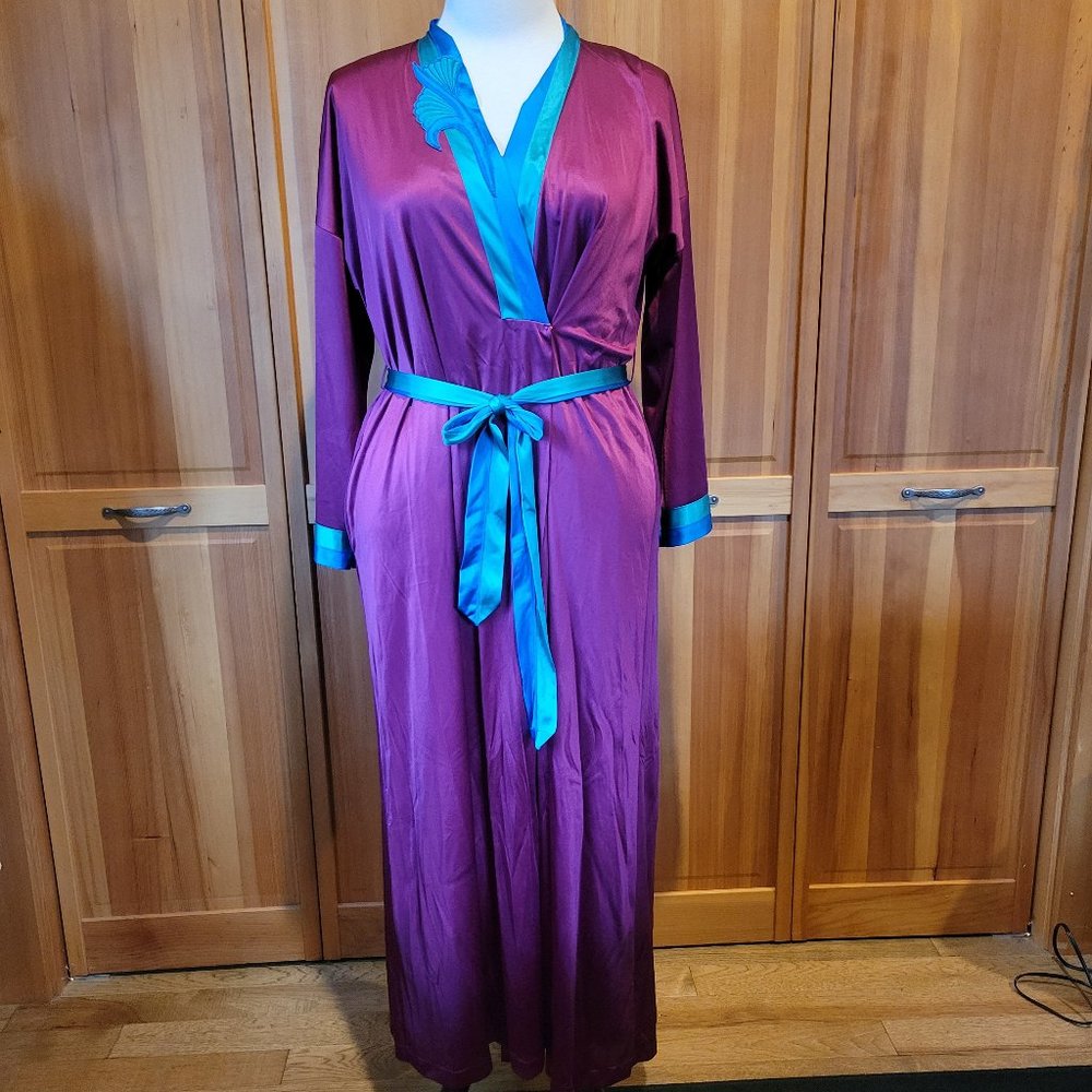 Vintage Vanity Fair Gown and Robe Magenta, Teal, and Blue